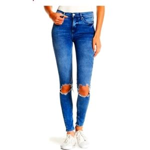Free People distressed destroyed knee dark denim high waist jeans size 26